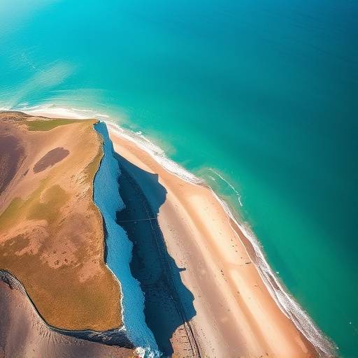 Aerial view of the Isle of Wight coastline with white cliffs and sandy beaches