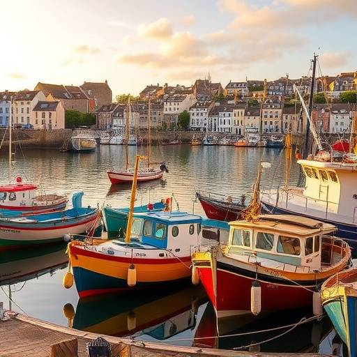 Picturesque view of St Ives harbour in Cornwall, with colorful fishing boats