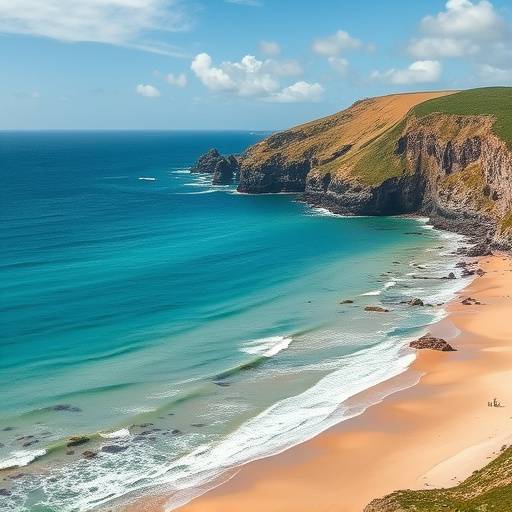 Scenic view of the Cornish coastline with turquoise waters and sandy beaches