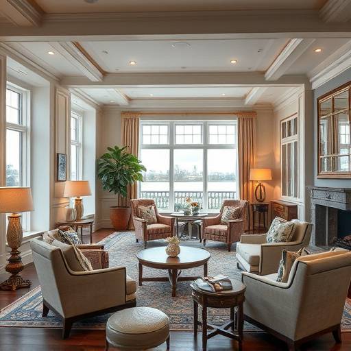 The stylish lounge area at The Sussex Shores Hotel, providing a relaxing atmosphere with coastal decor.