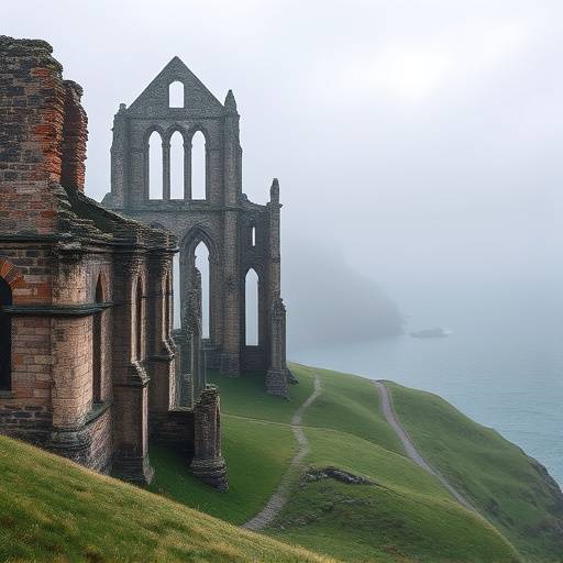 Whitby Abbey ruins overlooking the North Sea on the Yorkshire coast
